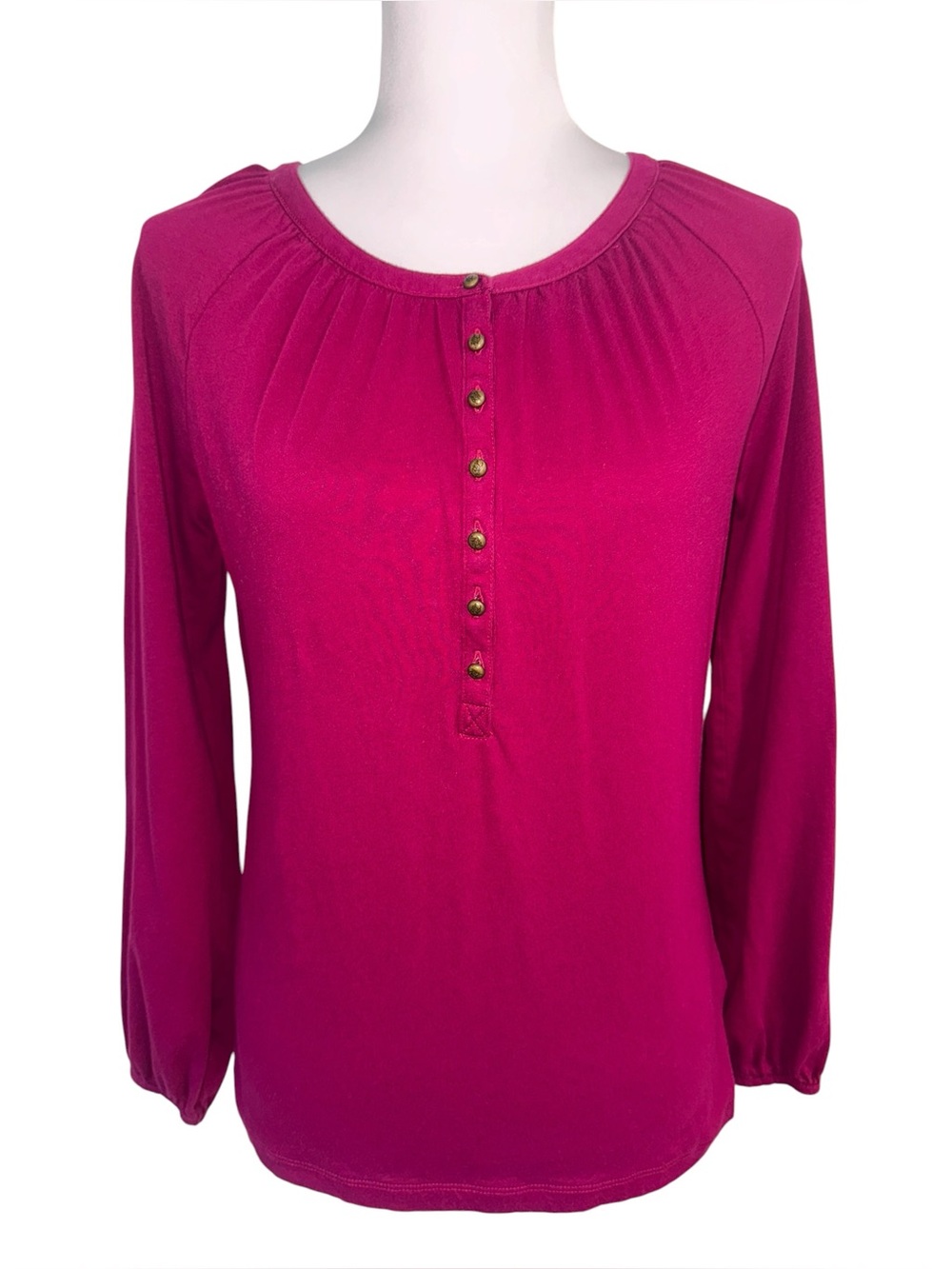 Lauren Ralph Lauren Fuchsia Cotton Henley‎ Long Sleeve Top Medium Classic